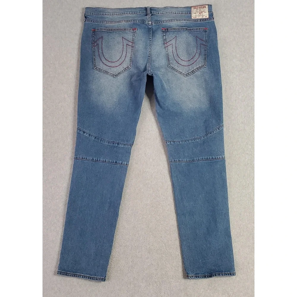 True Religion Rocco Jeans Mens 40x32 Blue Relaxed Skinny Moto Stretch Denim